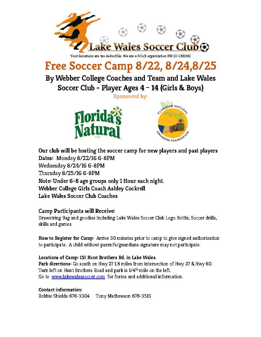 Soccer Camp Fl Natl Lake Wales Soccer Club 2016.jpg